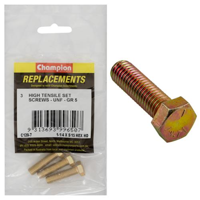 Champion 5/16in x 1-1/4in UNF Set Screw -Gr5 -3pk