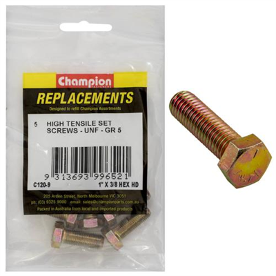 Champion 3/8in x 1in UNF Set Screw -Gr5 -5pk