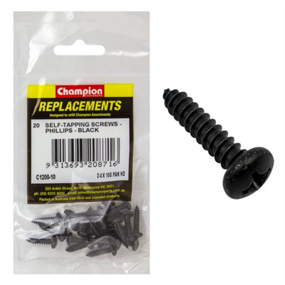 Champion 10G x 3/4in S/Tapping Screw Pan Head Ph -20pk