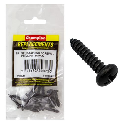 Champion 12G x 1in S/Tapping Screw Pan Head Ph -15pk