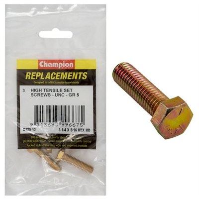 Champion 5/16in x 1-1/4in UNC Set Screw -Gr5 -3pk
