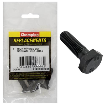 Champion 3/8in x 1-1/4in UNC Set Screw -Gr5 -5pk