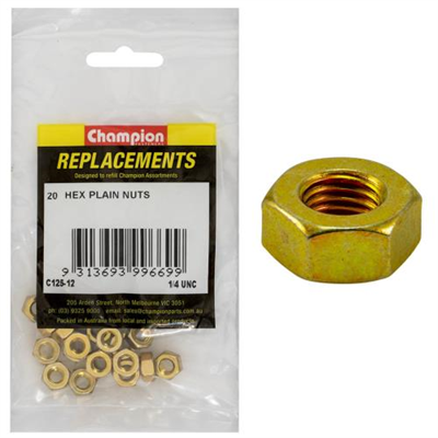 Champion 1/4in UNC Hexagon Nut -20pk