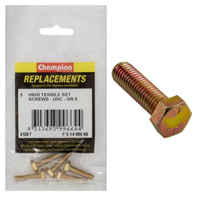 Champion 1/4in x 1in UNC Set Screw -Gr5 -5pk