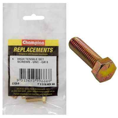 Champion 5/16in x 1in UNC Set Screw -Gr5 -5pk