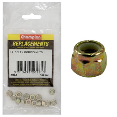 Champion 3/16in UNC Nylon insert Self-Locking Nut -15pk