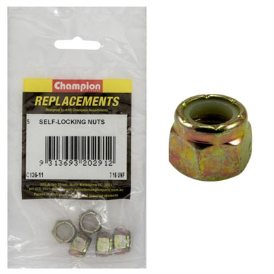 Champion 7/16in UNF Nylon insert Self-Locking Nut -5pk