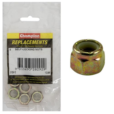 Champion 1/2in UNF Nylon insert Self-Locking Nut -5pk
