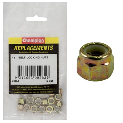 Champion 1/4in UNC Nylon insert Self-Locking Nut -15pk