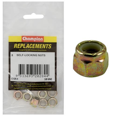 Champion 3/8in UNC Nylon insert Self-Locking Nut -8pk