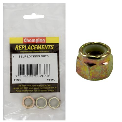 Champion 1/2in UNC Nylon insert Self-Locking Nut -3pk