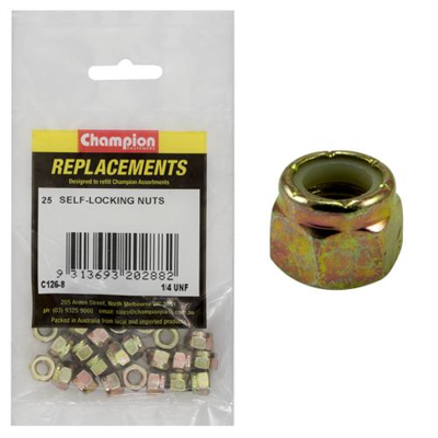 Champion 1/4in UNF Nylon insert Self-Locking Nut -25pk