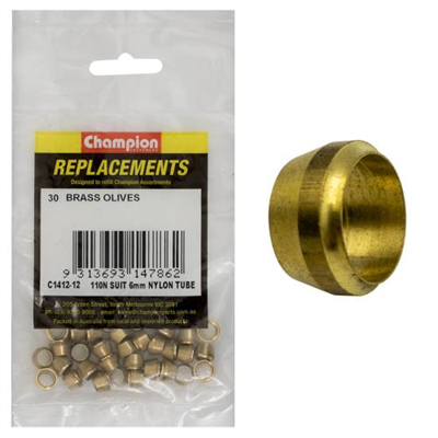 Champion 6mm Brass Compression Type Olive -30pk