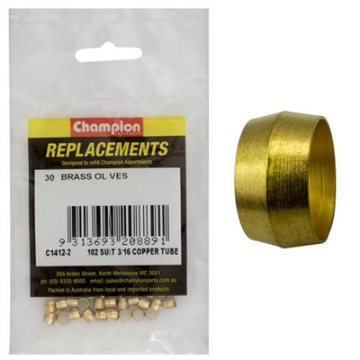 Champion 3/16in Brass Compression Type Olive -30pk