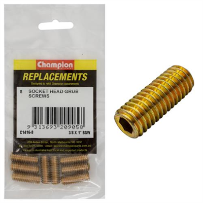 Champion 3/8in x 1in BSW Socket Grub Screw -8pk