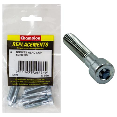 Champion M8 x 40mm Socket Head Cap Screw-Din912-Gr12.9-6pk