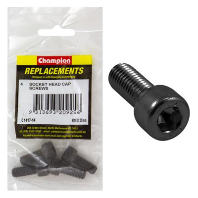 Champion M10x25mm Socket Head Cap Screw-Din912-Gr12.9 - 4pk