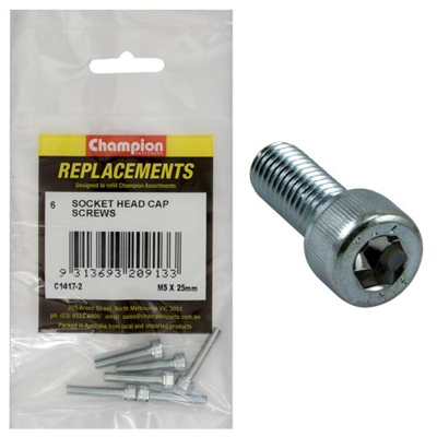 Champion M5 x 25mm Socket Head Cap Screw-Din912-Gr12.9-6pk