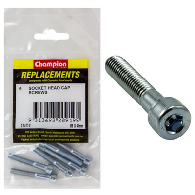 Champion M6 x 40mm Socket Head Cap Screw-Din912-Gr12.9-6pk