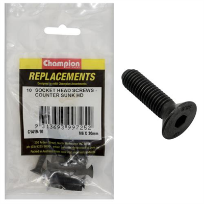 Champion M6 x 30mm C/Sunk Socket Head Cap Screw -10pk