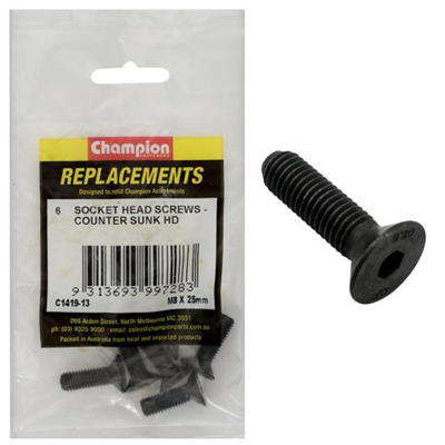 Champion M8 x 25mm C/Sunk Socket Head Cap Screw -6pk