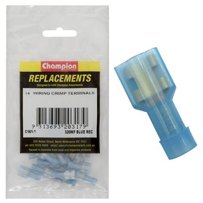 Champion Blue Female insulated Push-On Spade Terminal -14pk