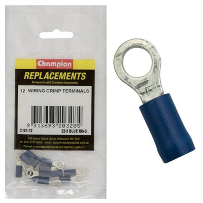 Champion 5/32in / 4mm Blue Ring Terminal -12pk