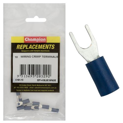 Champion 5/32in / 4mm Blue Spade Terminal -10pk