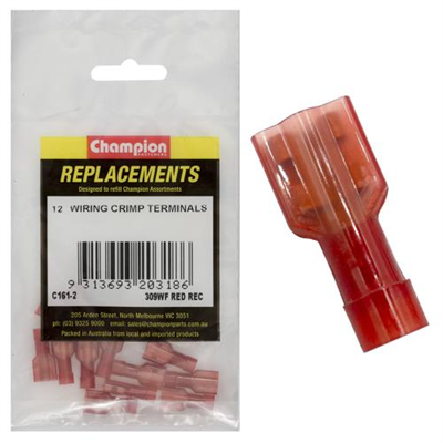 Champion Red Female insulated Push-On Spade Terminal -12pk