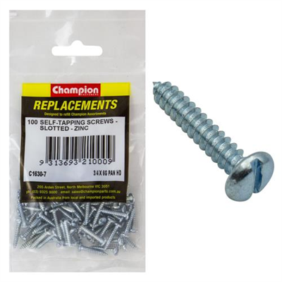 Champion 6G x 3/4in S/Tapping Screw Pan Head Slot -100pk