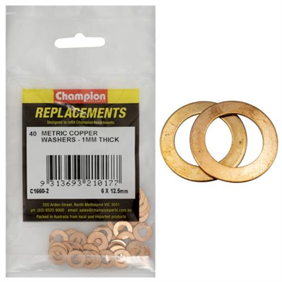 Champion M6 x 12.5mm x 1.0mm Copper Washer -40pk
