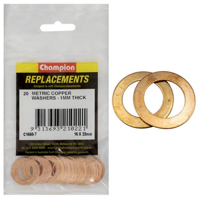 Champion M16 x 25mm x 1.0mm Copper Washer -20pk