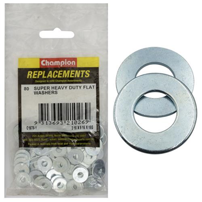 Champion 3/16in x 9/16in x 16G H/Duty Flat Steel Washer-80pk
