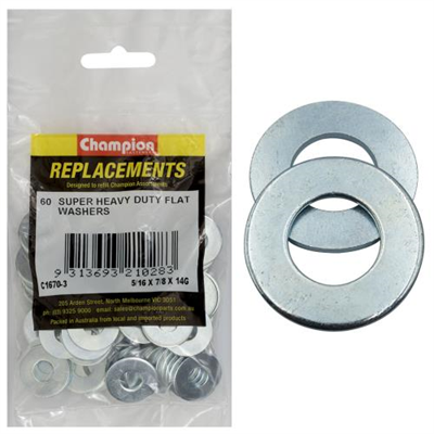 Champion 5/16in x 7/8in x 14G H/Duty Flat Steel Washer -60pk