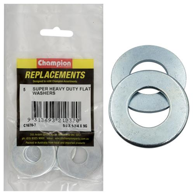 Champion 5/8in x 1-3/4in x 9G H/Duty Flat Steel Washer - 5pk