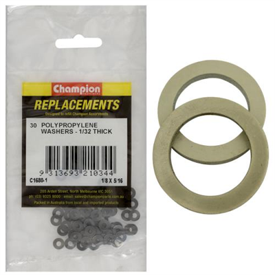 Champion 1/8in x 5/16in x 1/32in Polypropylene Washer -30pk