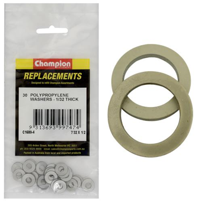 Champion 7/32in x 1/2in x 1/32in Polypropylene Washer -30pk
