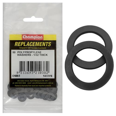 Champion 1/4in x 9/16in x 1/32in Polypropylene Washer -50pk