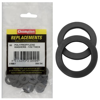 Champion 3/8in x 3/4in x 1/32in Polypropylene Washer -50pk