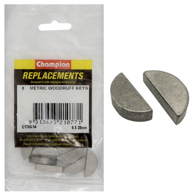 Champion 6 x 28mm Metric Woodruff Keys -8pk