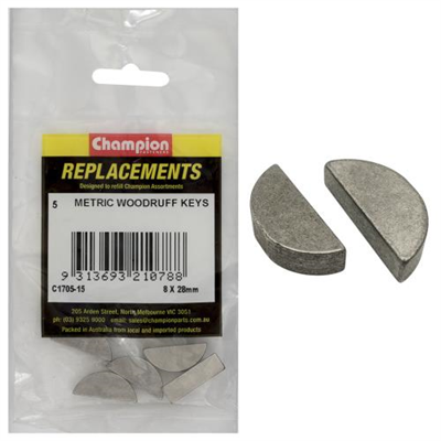 Champion 8 x 28mm Metric Woodruff Keys -5pk