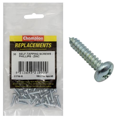 Champion 10G x 3/4in S/Tapping Screw Pan Head Phillips (Zn)
