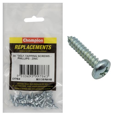 Champion 8G x 3/8in S/Tapping Screw Pan Head Phillips - 30pk