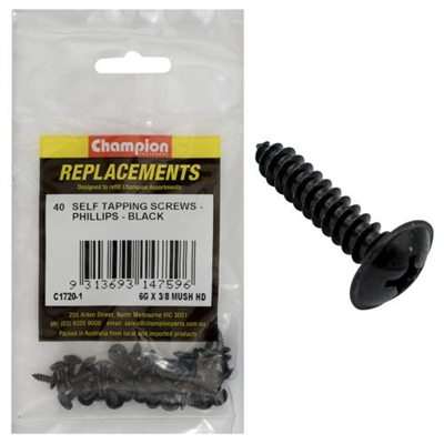 Champion 6G x 3/8in S/Tapping Screw Mushroom Head Ph -40pk