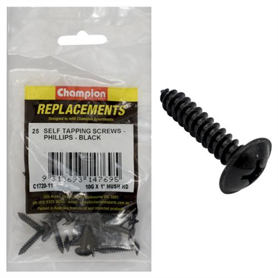 Champion 10G x 1in S/Tapping Screw Mushroom Head Ph -25pk