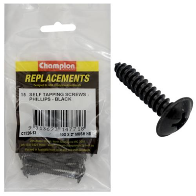 Champion 10G x 2in S/Tapping Screw Mushroom Head Ph -15pk