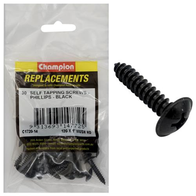 Champion 12G x 1in S/Tapping Screw Mushroom Head Ph -30pk