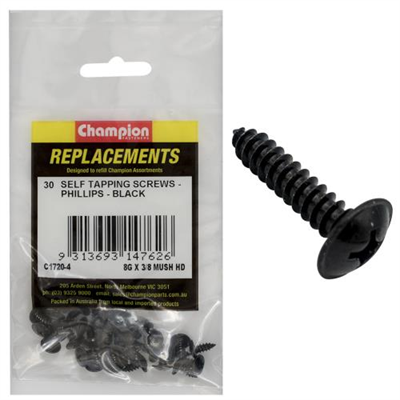 Champion 8G x 3/8in S/Tapping Screw Mushroom Head Ph -30pk