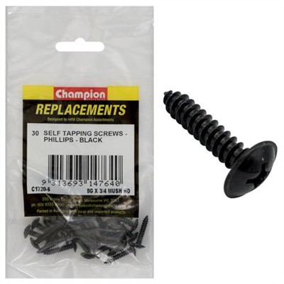 Champion 8G x 3/4in S/Tapping Screw Mushroom Head Ph -30pk