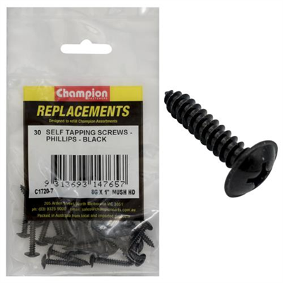 Champion 8G x 1in S/Tapping Screw Mushroom Head Ph -30pk